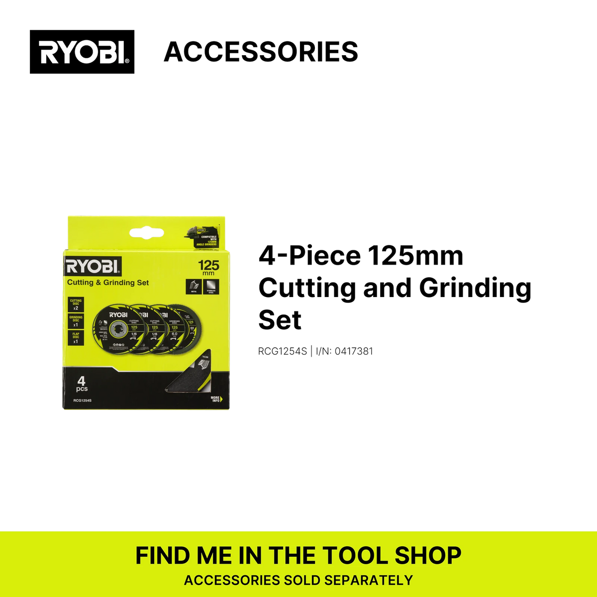 Ryobi ONE+ 18V 125mm 9000rpm Angle Grinder Cordless Tool Only R18AG1
