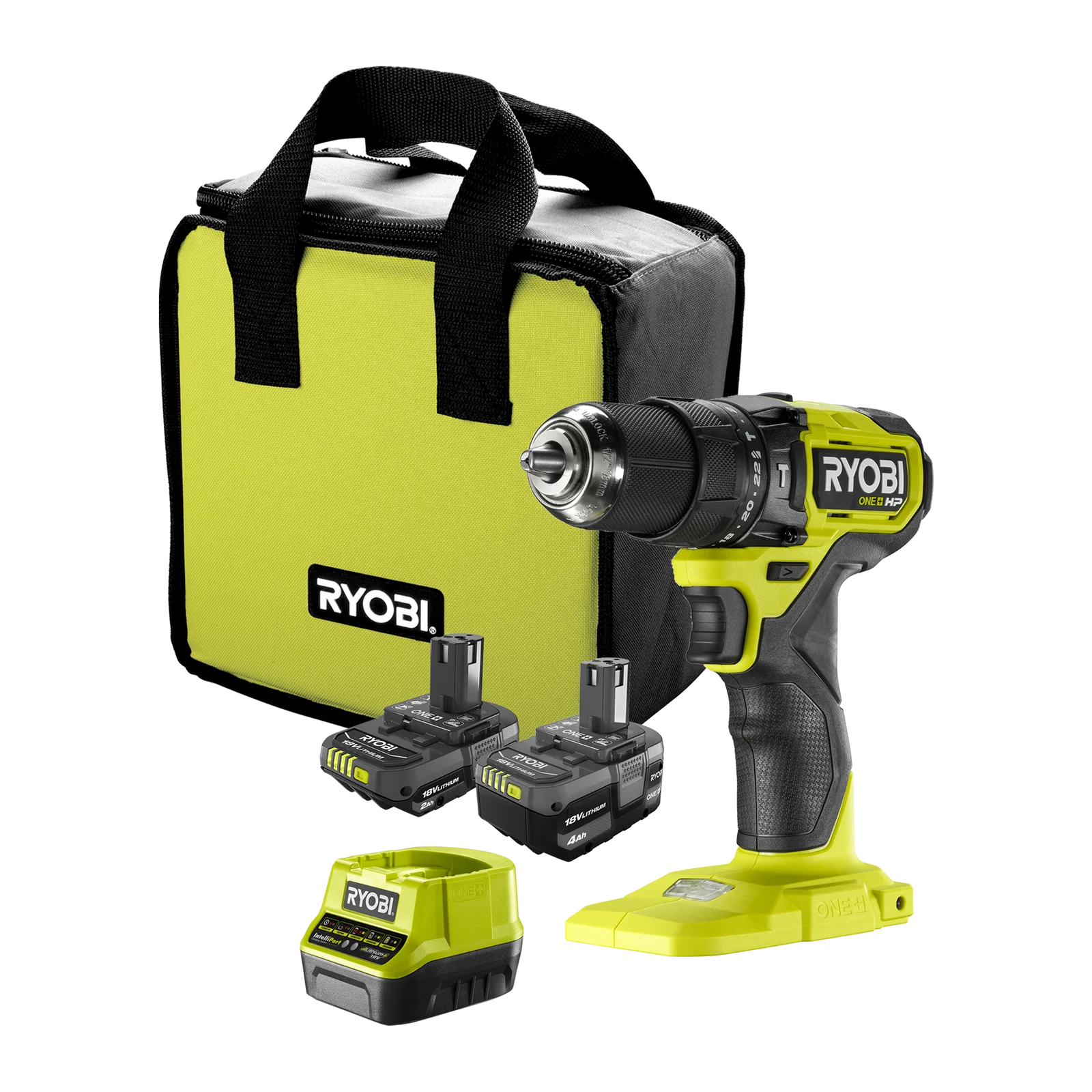 Ryobi 18V ONE+ HP 2.0/4.0Ah Compact Hammer Drill Kit