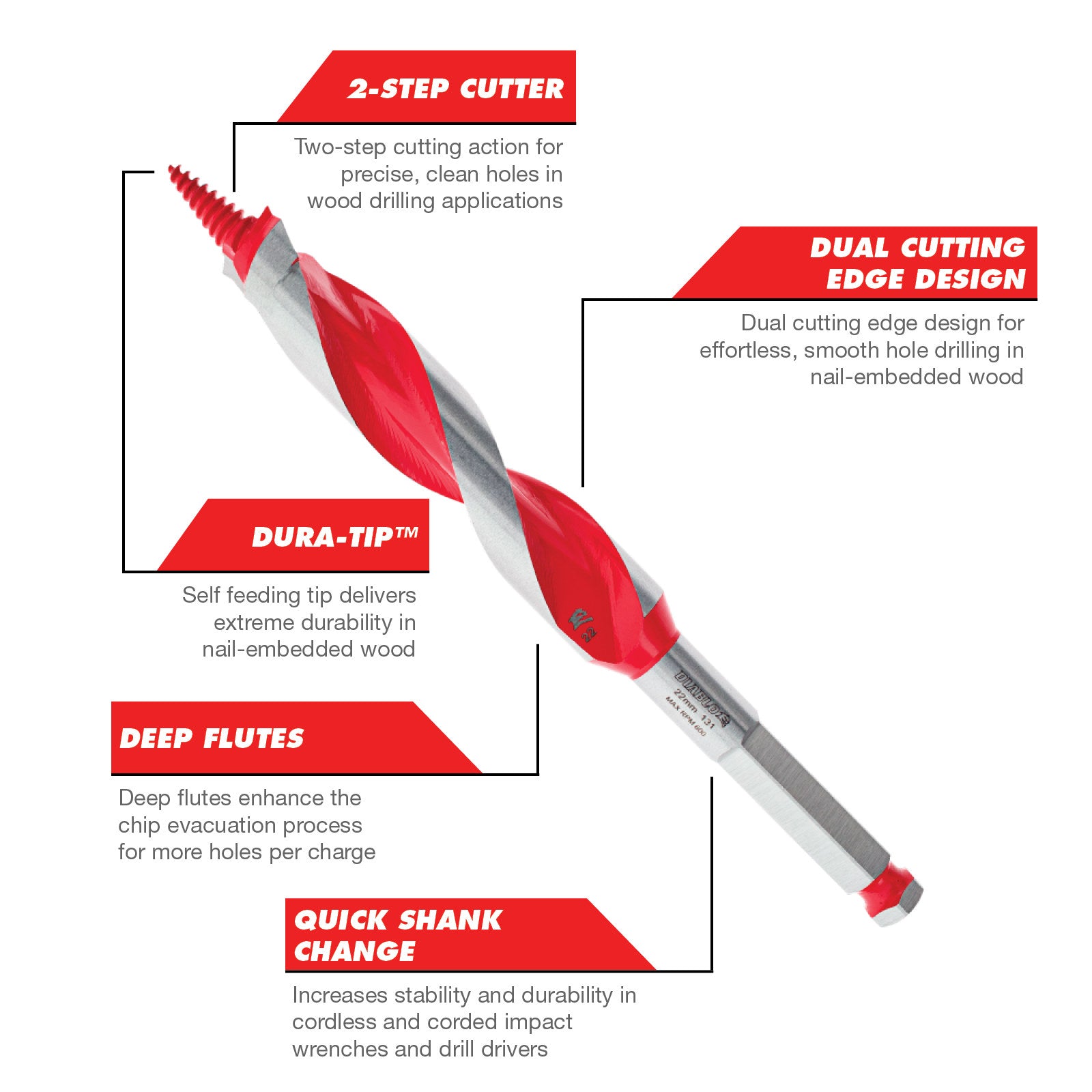 Diablo 22 x 190mm Auger Bit