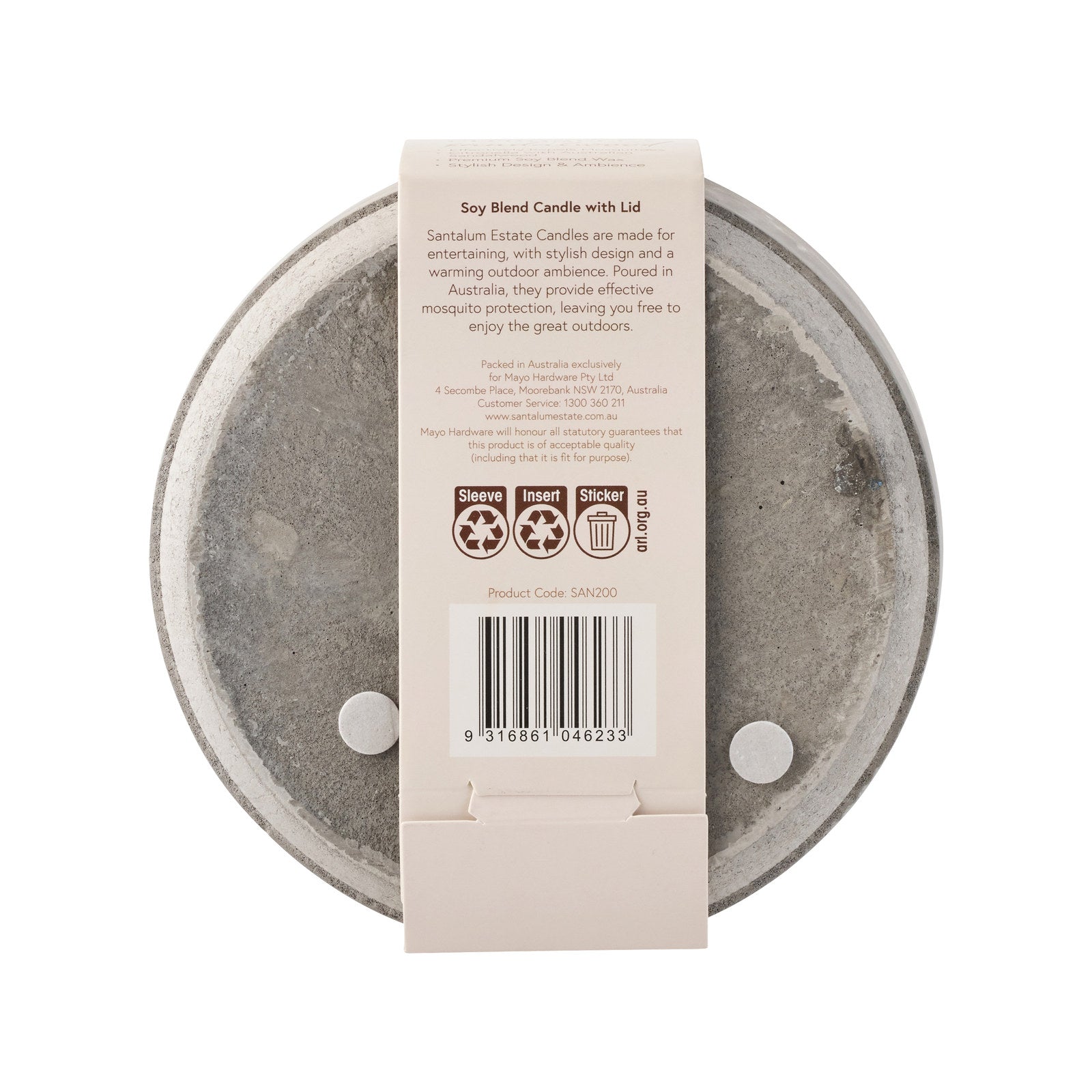 Santalum Estate Sandalwood Citronella Candle Cement Grey Ceramic With Lid