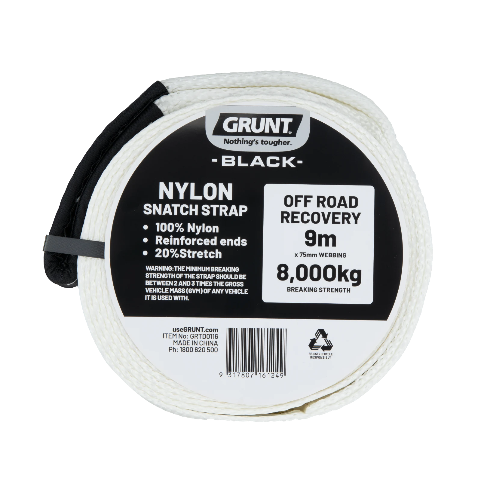 Grunt 75mm x 9m 8,000 B/S Nylon Snatch Strap