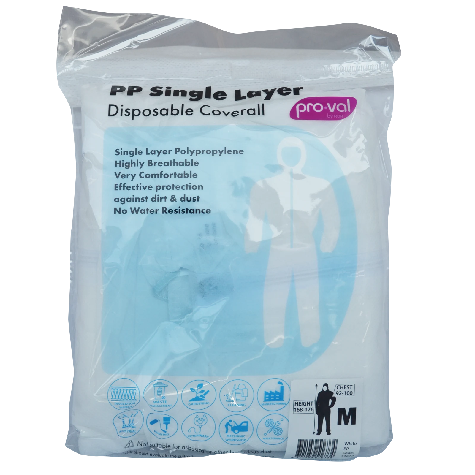 Pro-Val PP Single Layer Disposable Coverall Medium Dust Resistant Breathable