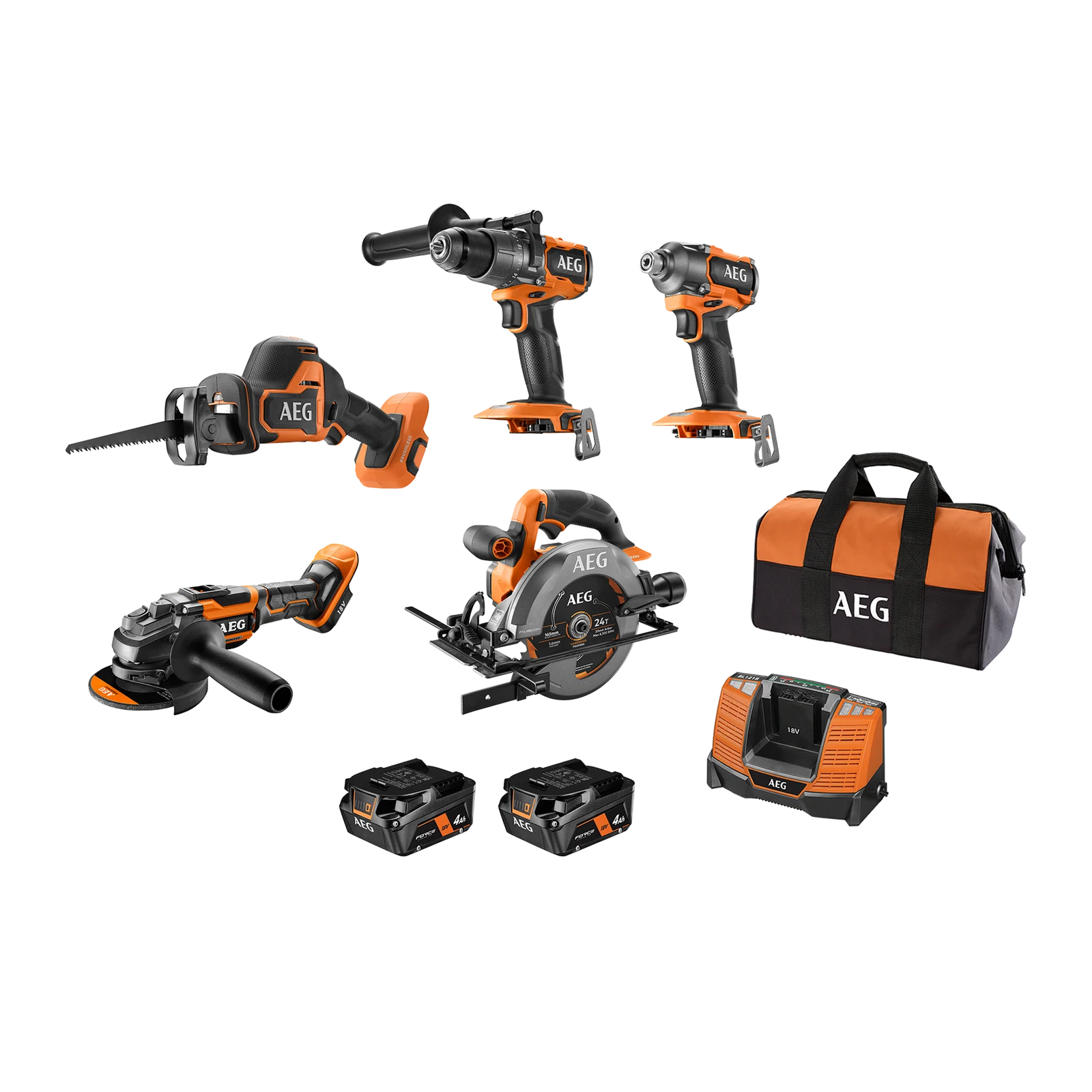 AEG 18V 4.0Ah 5 Piece Fusion Brushless Kit A18XB5B142B