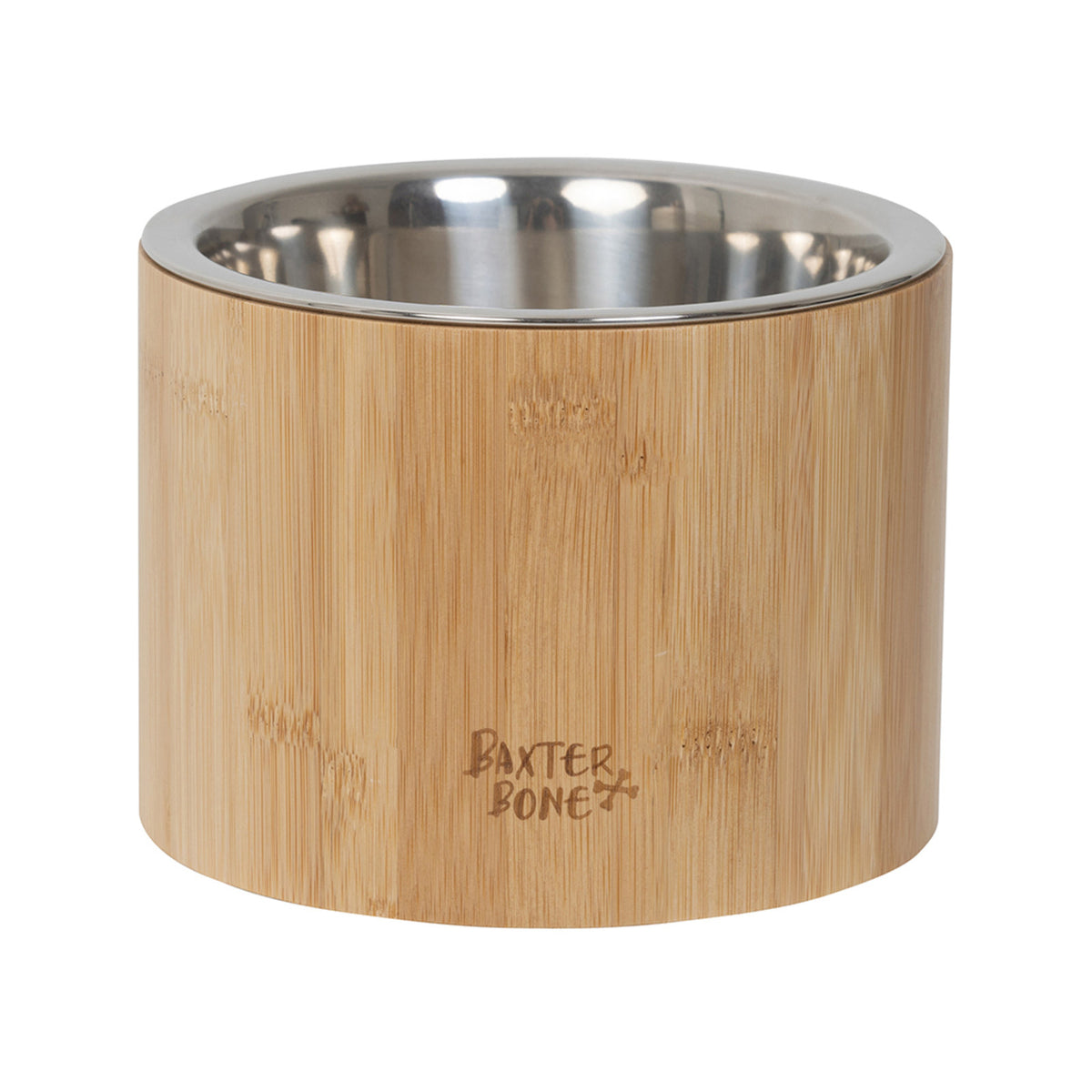 Baxter Bone Medium Bamboo Stainless Steel Elevated Pet Bowl 0.8L Non-Slip