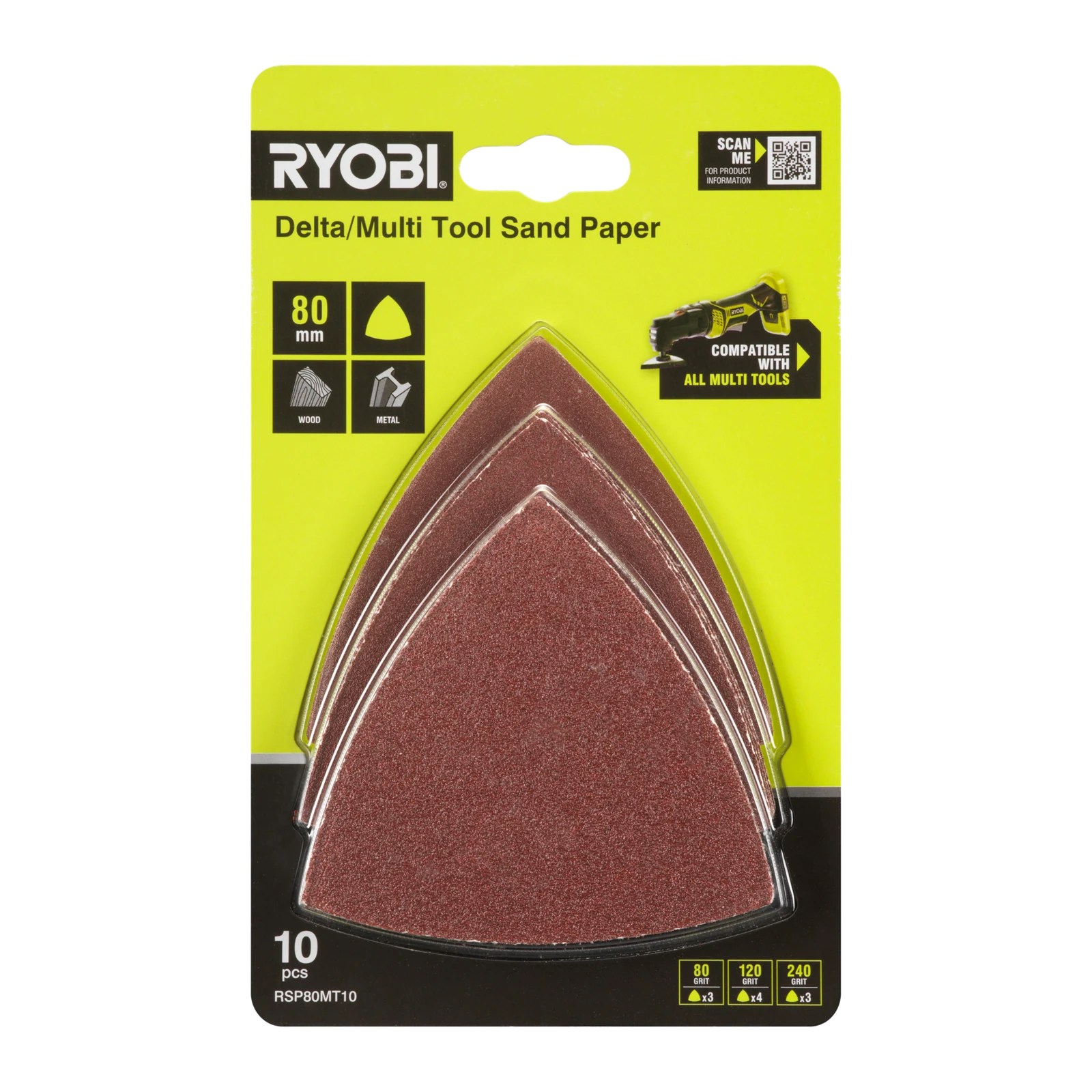 Ryobi 10 Piece 80mm Delta Multi-Tool Sanding Set 80/120/240 Grit RSP80MT10