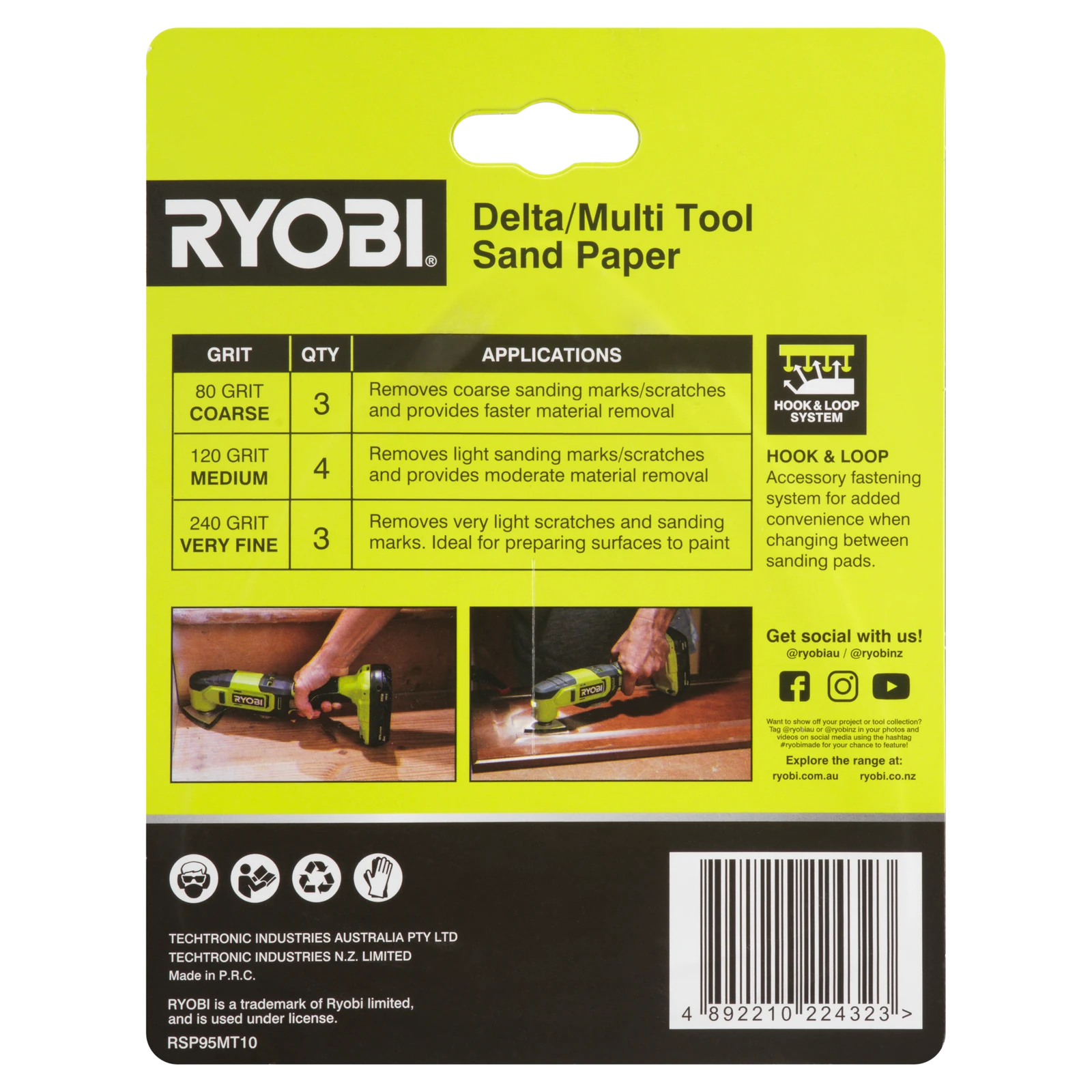 Ryobi 10 Piece 95mm Delta Multi-Tool Sanding Set 80/120/240 Grit RSP95MT10