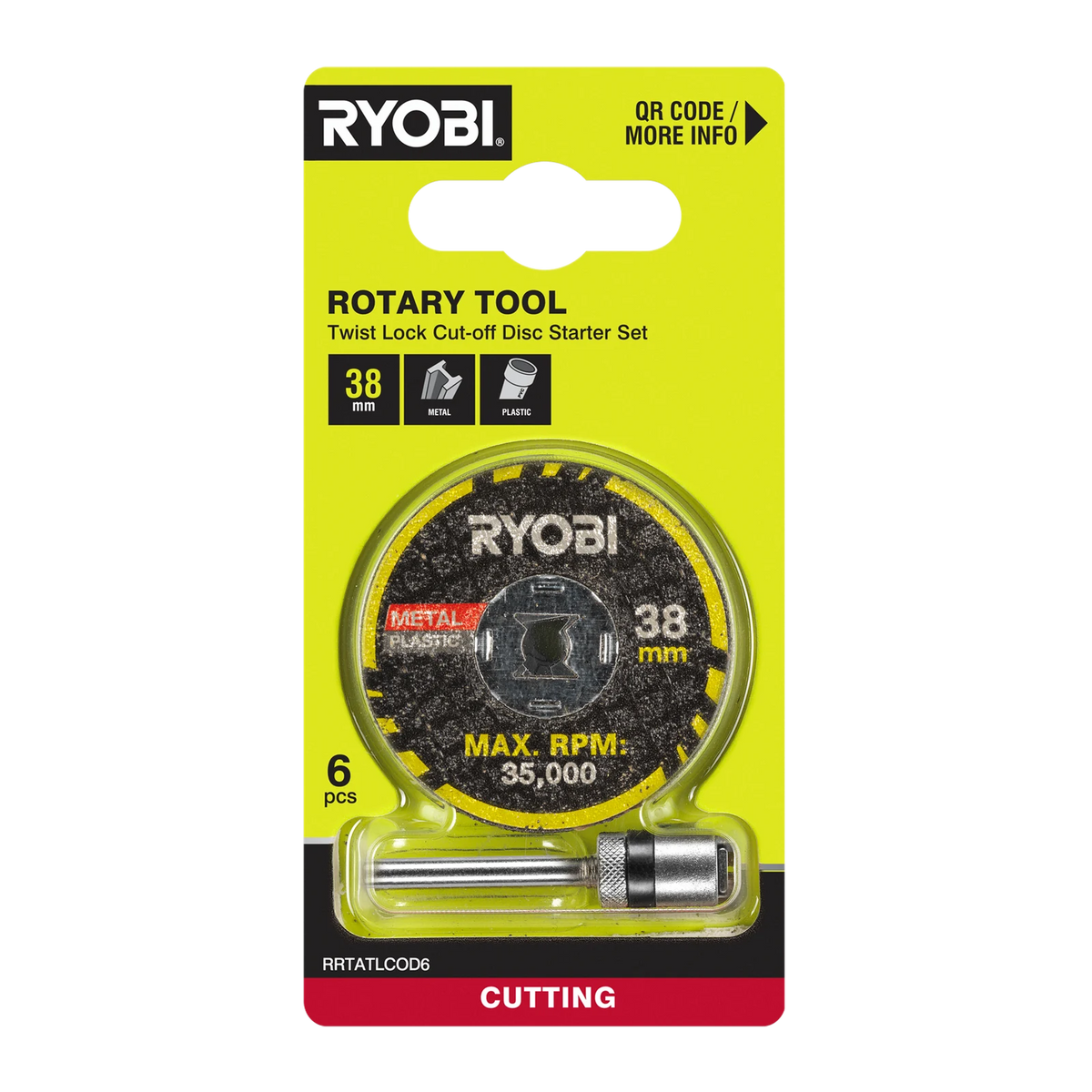 Ryobi 38mm Rotary Twist Lock Cutting Disc Starter Set - 6 Piece with Mandrel