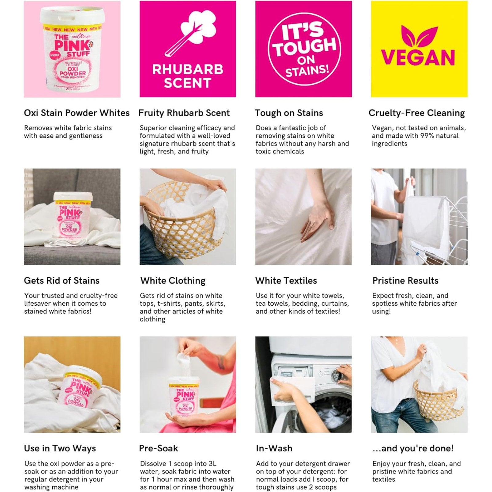 The Pink Stuff 1kg Whites Miracle Laundry Oxi Powder Stain Remover