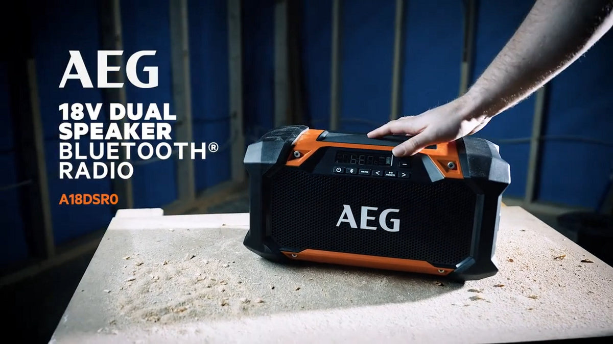 AEG 18V/240V Dual Speaker Hybrid Radio, Bluetooth, Indoor/Outdoor A18DSR0