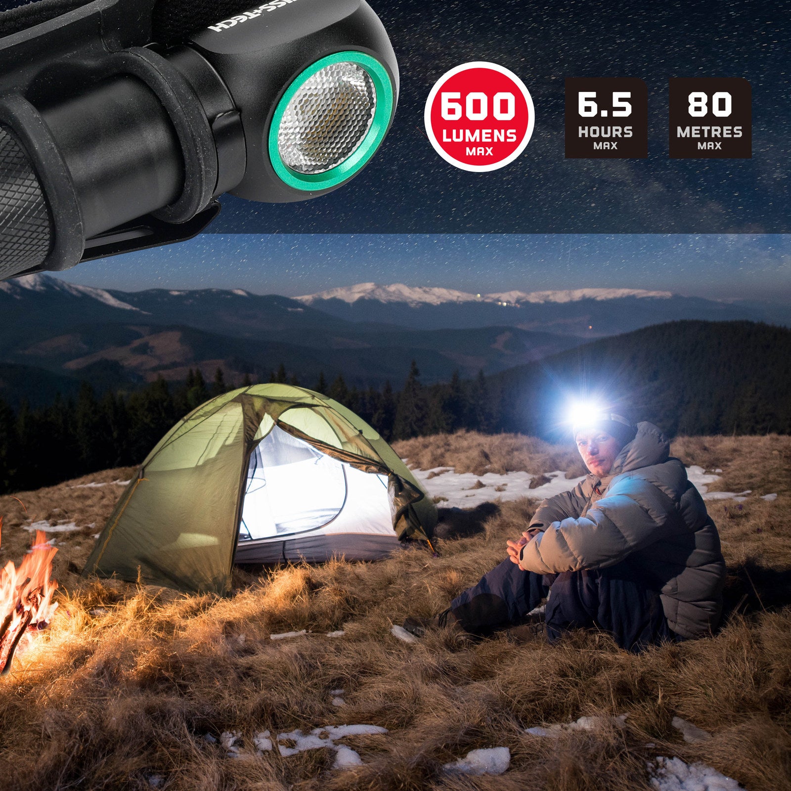 SWISS+TECH 600lm Rechargeable Cree LED Turbo Headlight 90m Beam