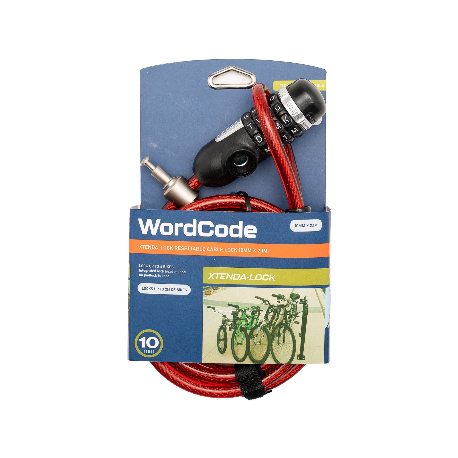 Wordcode 10mm x 2.1m Steel Xtenda Resettable Bike Lock with Word Code