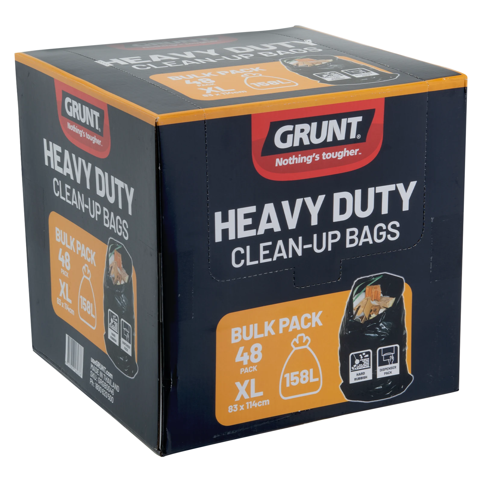 Grunt 158L Black Heavy Duty Clean Up Bags