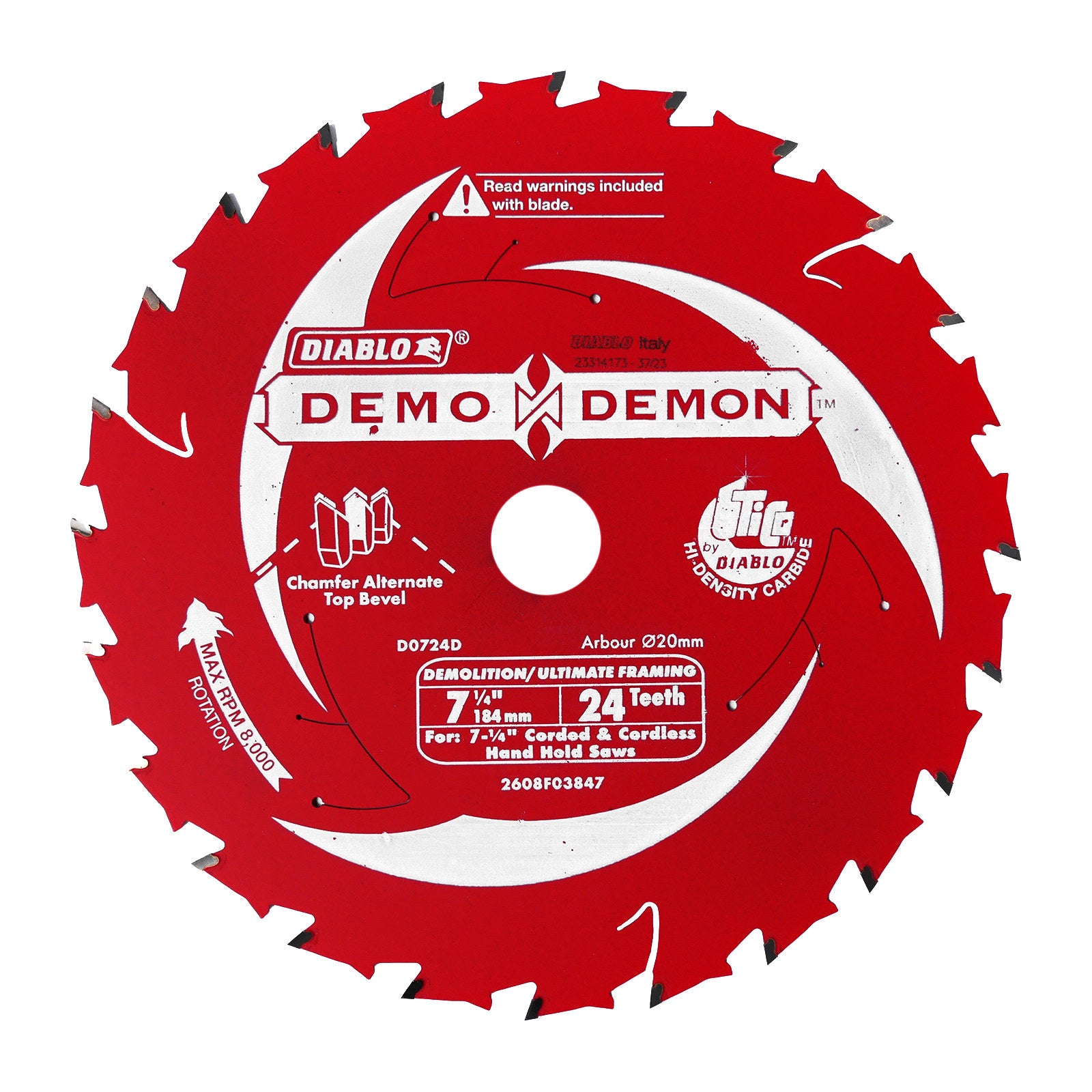 Diablo 184mm 24T Demo Demon Framing/Demolition Circular Saw Blade