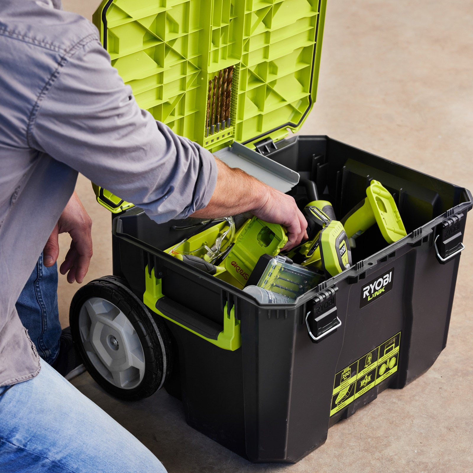 Ryobi LINK Rolling Toolbox with All-Terrain Wheels, Modular IP65