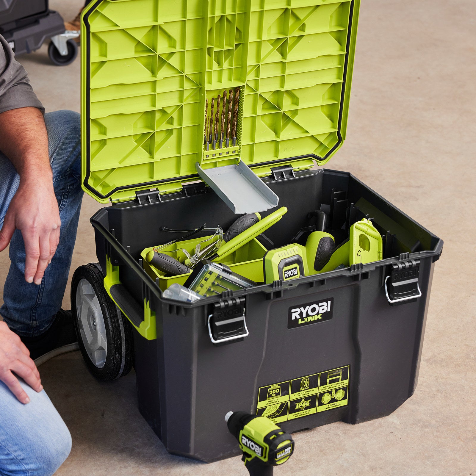 Ryobi LINK Rolling Toolbox with All-Terrain Wheels, Modular IP65