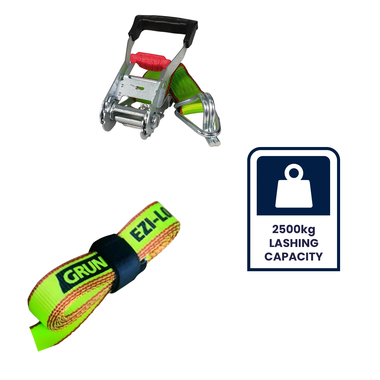 Grunt Ezi-Load 50mm x 9m Ratchet Tie-Down Straps 2500kg