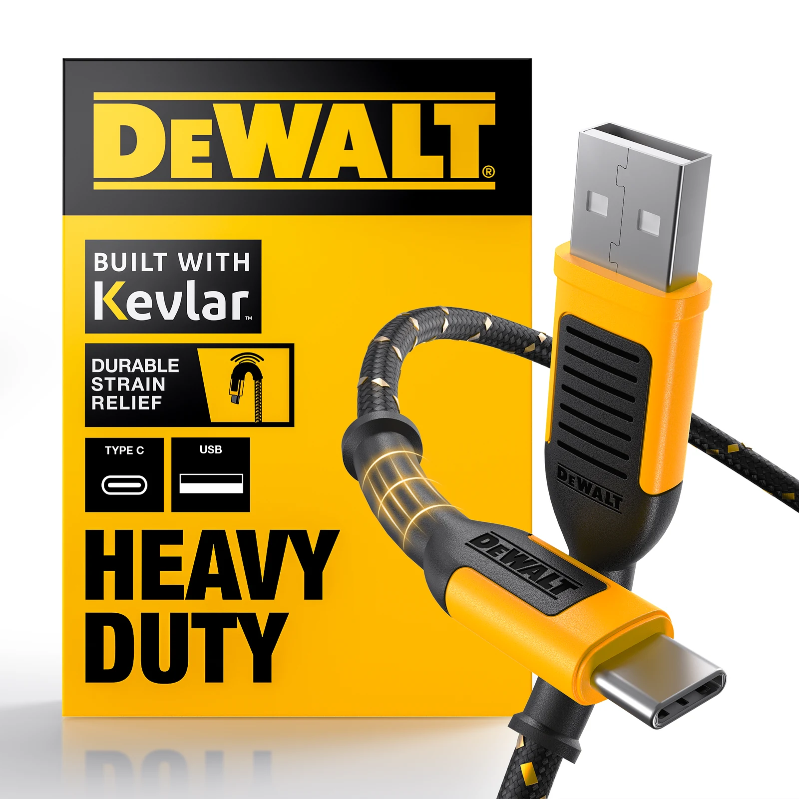 DeWALT 3M USB-C to USB Charging Cable, Kevlar Reinforced 1311349DWE