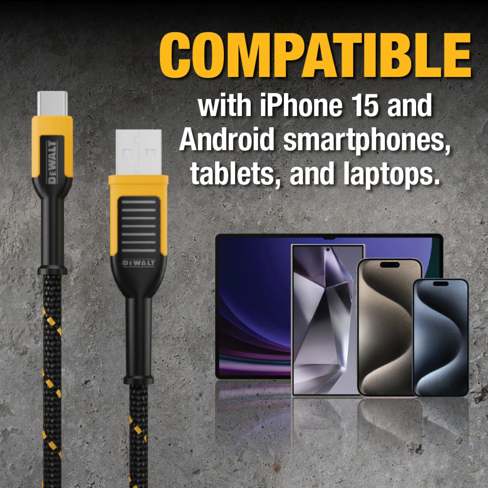 DeWALT 1.8m USB-C to USB Charging Cable, Kevlar Reinforced 1311348DWE