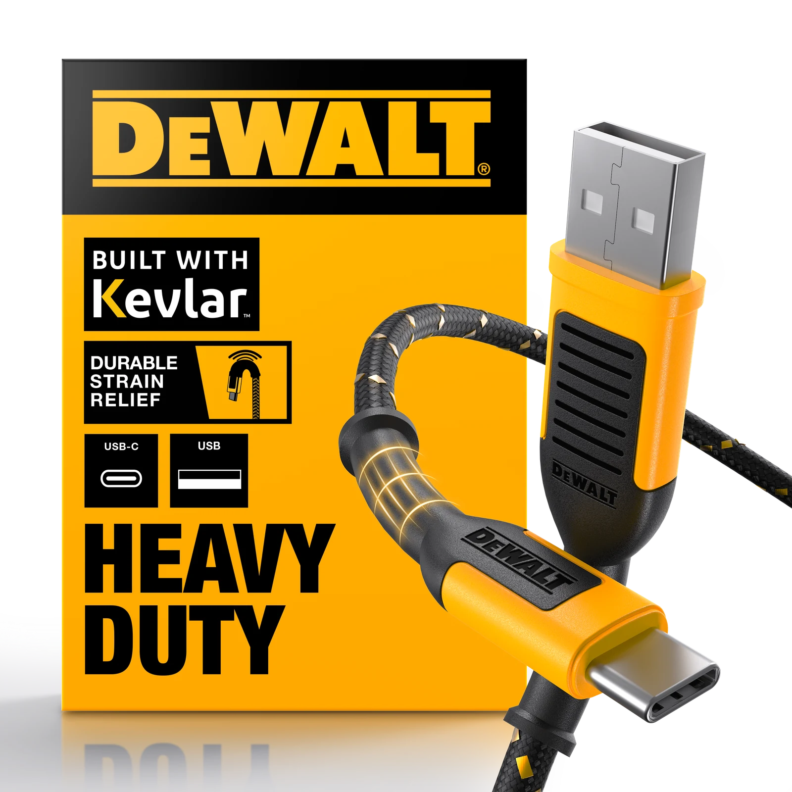 DeWALT 1.8m USB-C to USB Charging Cable, Kevlar Reinforced 1311348DWE