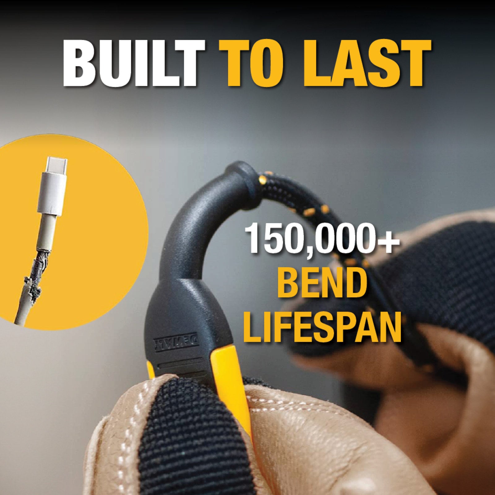 DeWALT 1.2m USB-C to USB Charging Cable, Kevlar Reinforced 1311361DWE