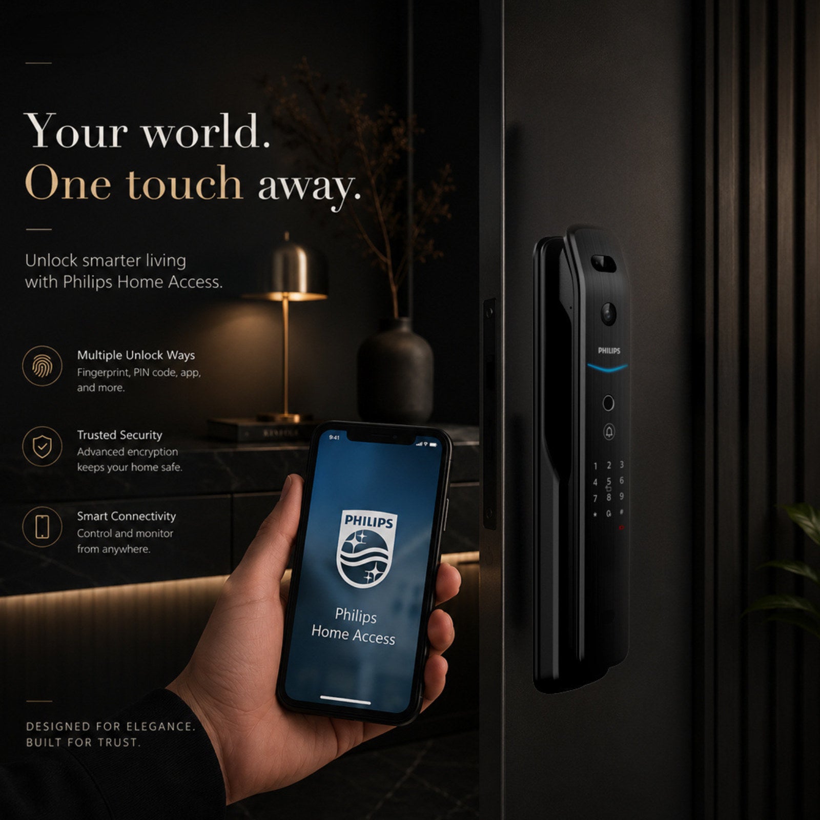 Philips EasyKey DDL709 Smart 3D Facial Recognition Video Intercom Mortise Lock - Black