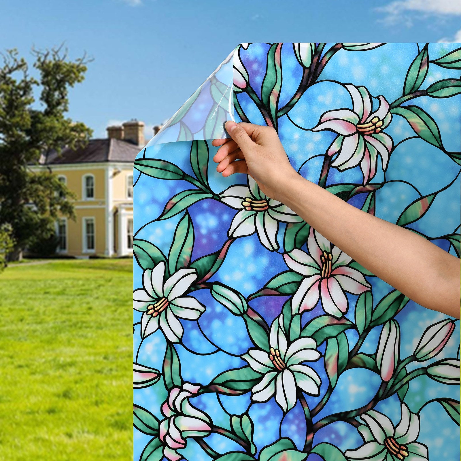 Pillar 0.45 x 2m Stained Glass Static Window Film, Removable & Adhesive-Free