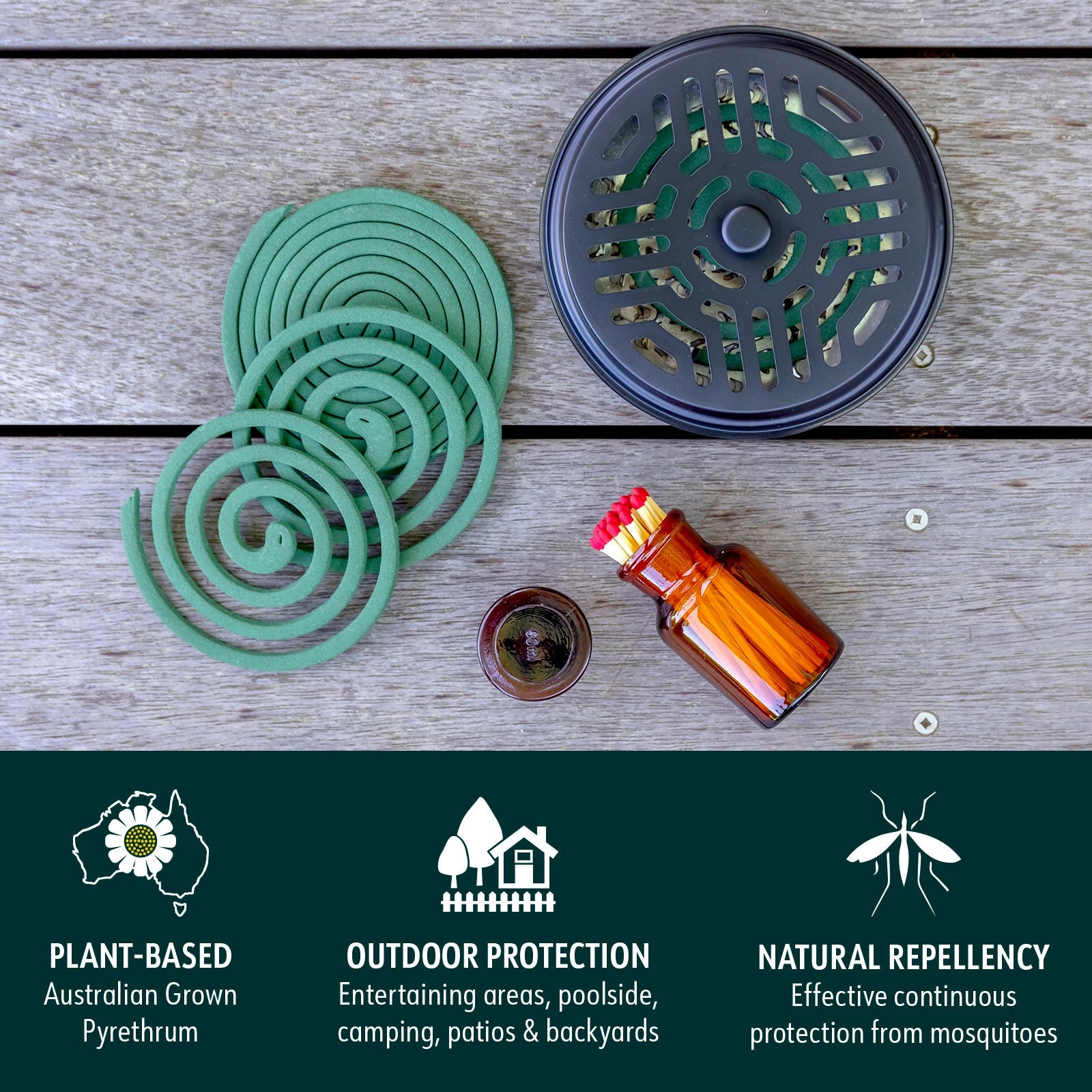Bite Shield Mosquito Coil Diffuser with 10 Pack Coils & Stand, Black, Outdoor, BSH308