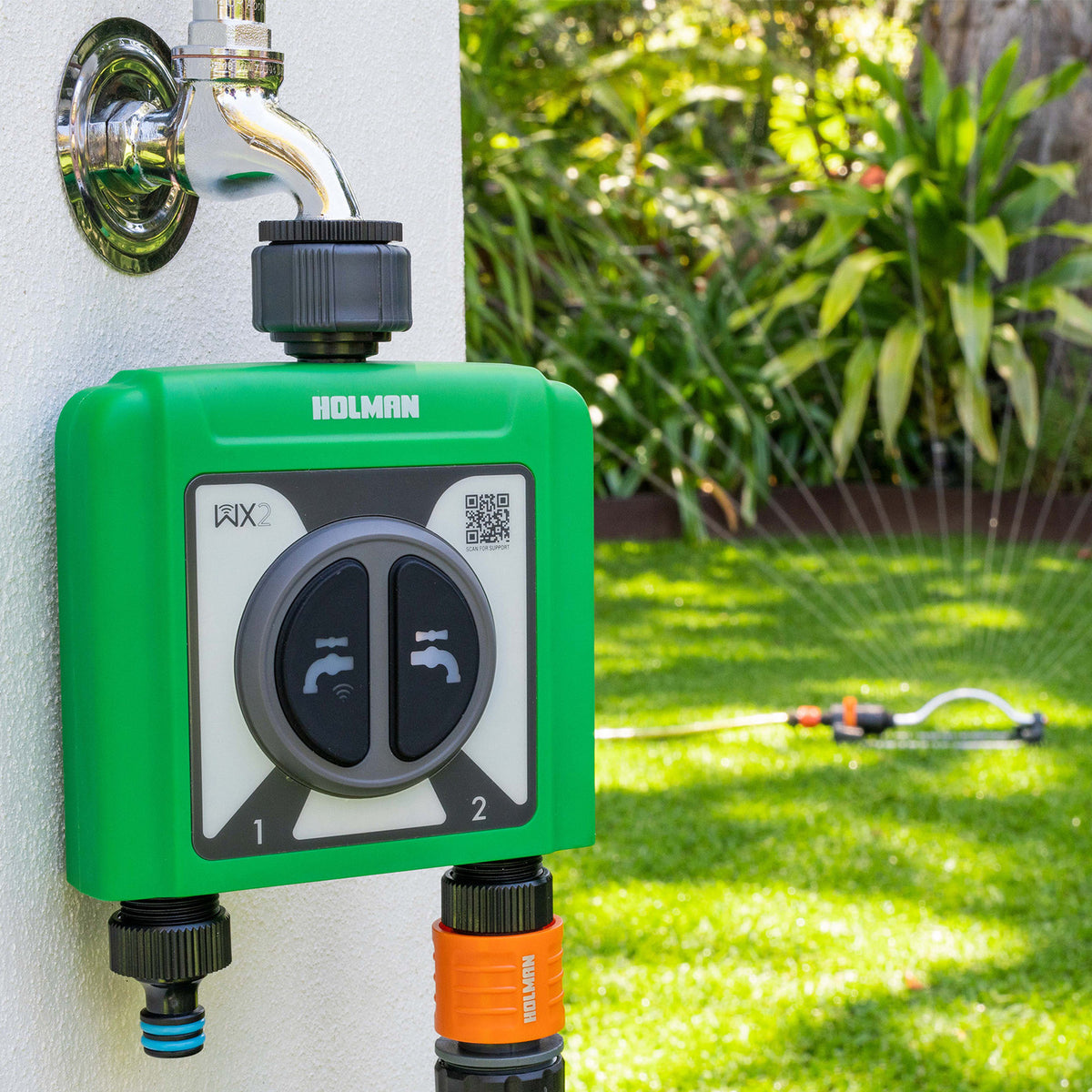 Holman WX2 Dual Outlet Tap Timer - 2 Zone, Cordless, Programmable with Auto Shut-Off