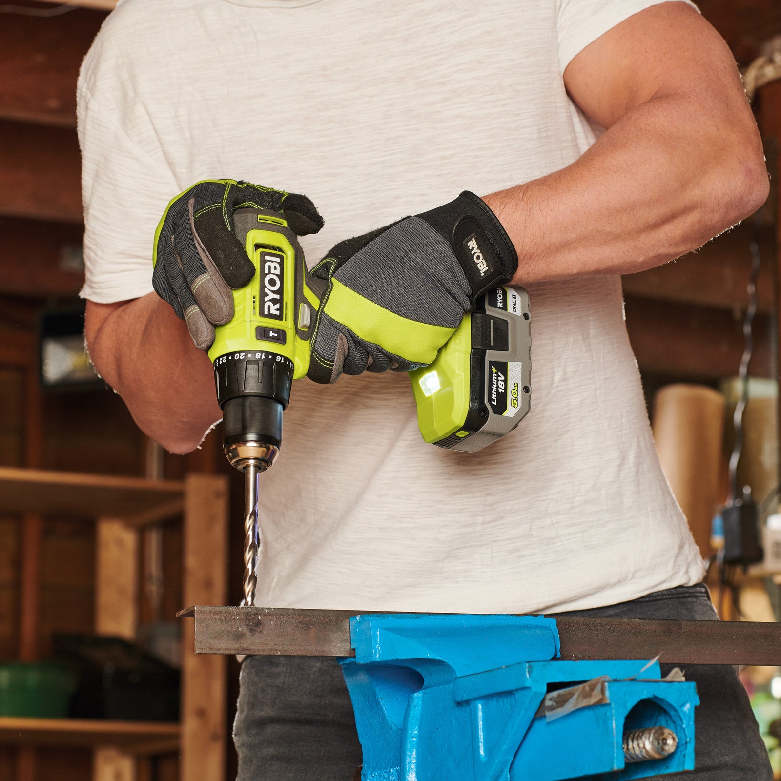 Ryobi 18V ONE+ Cordless Hammer Drill & Impact Driver Kit with 4Ah Battery & Charger R18X2C14