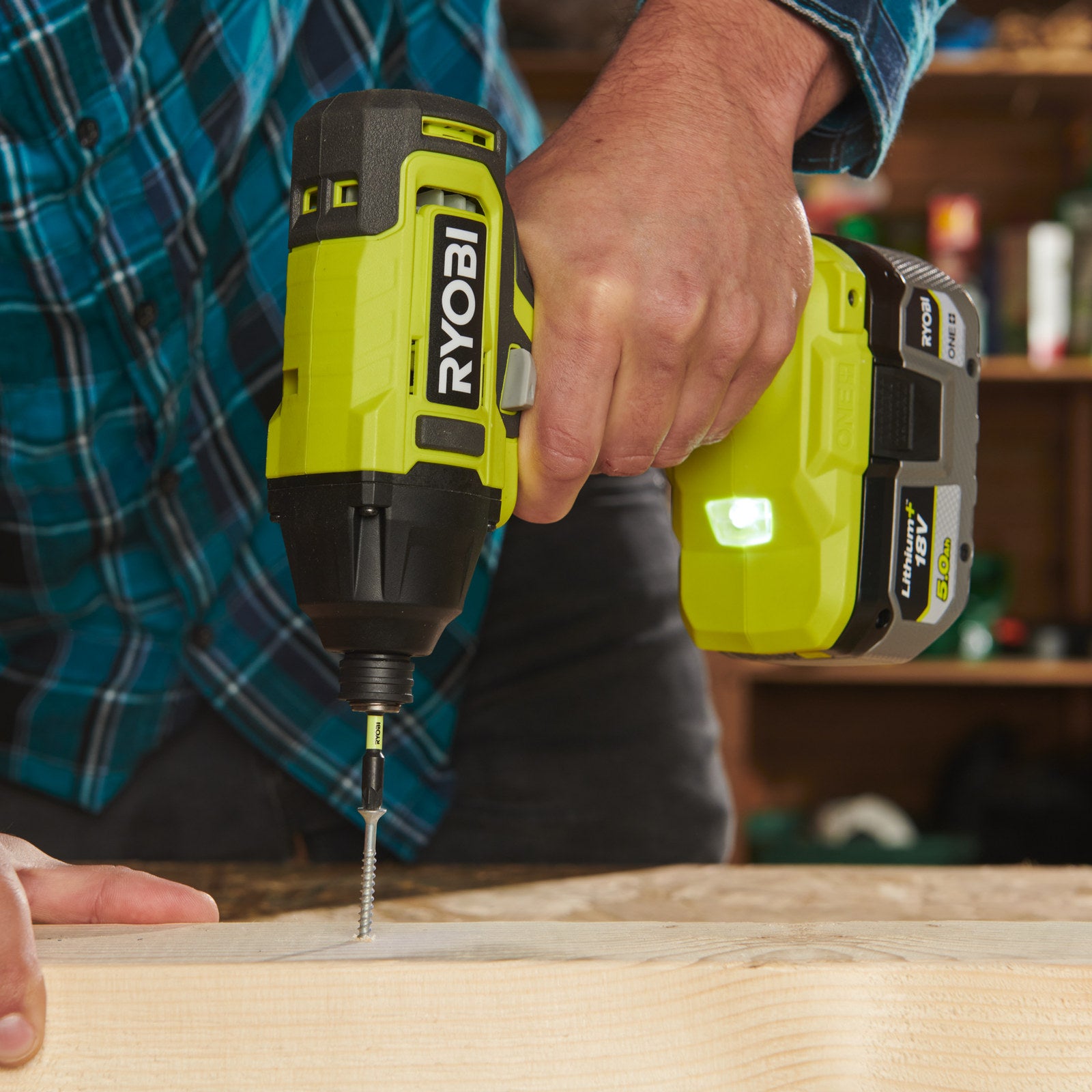 Ryobi 18V ONE+ Cordless Hammer Drill & Impact Driver Kit with 4Ah Battery & Charger R18X2C14