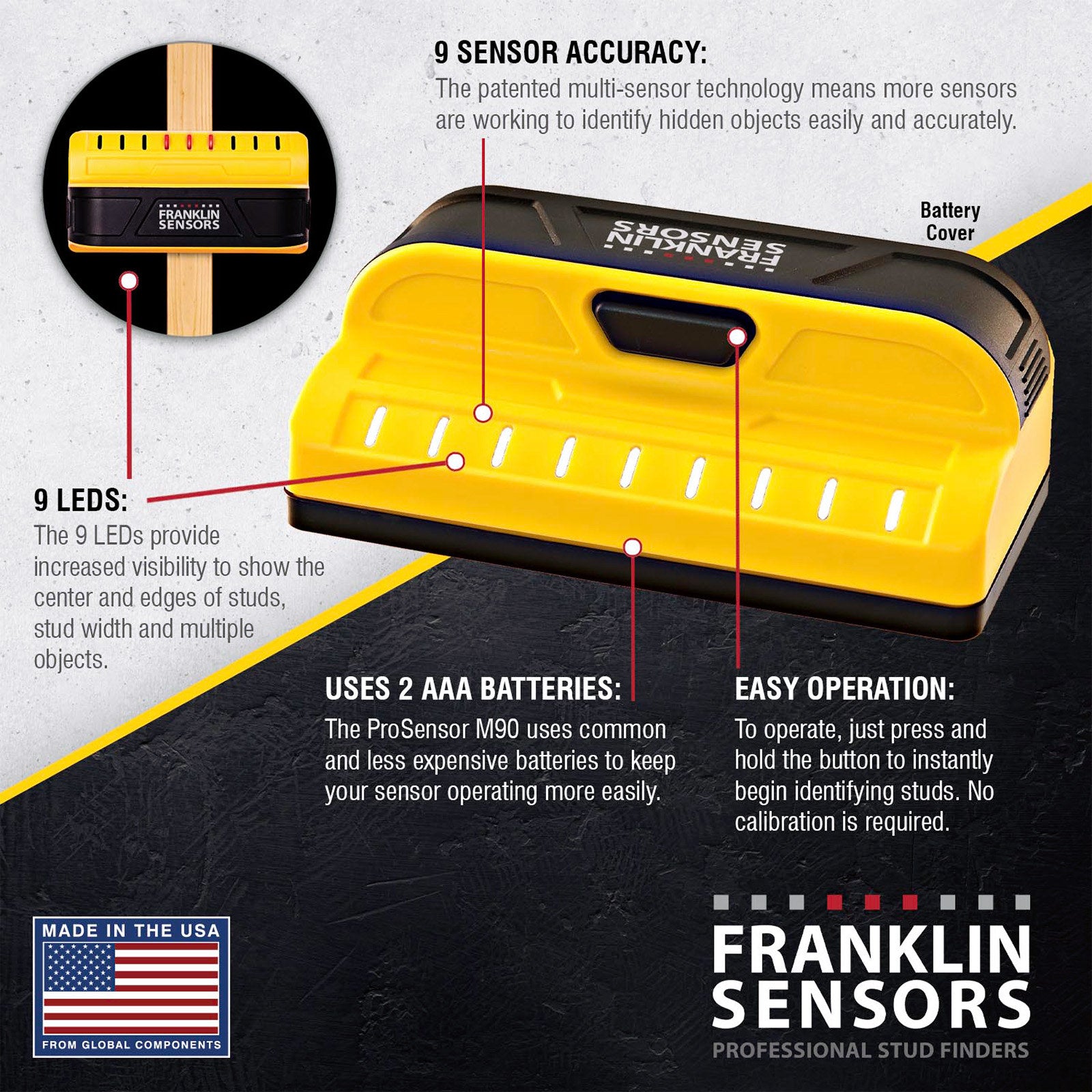 Franklin Sensors ProSensor M90 Professional Stud Finder PSD-M90, Multi-Sensor