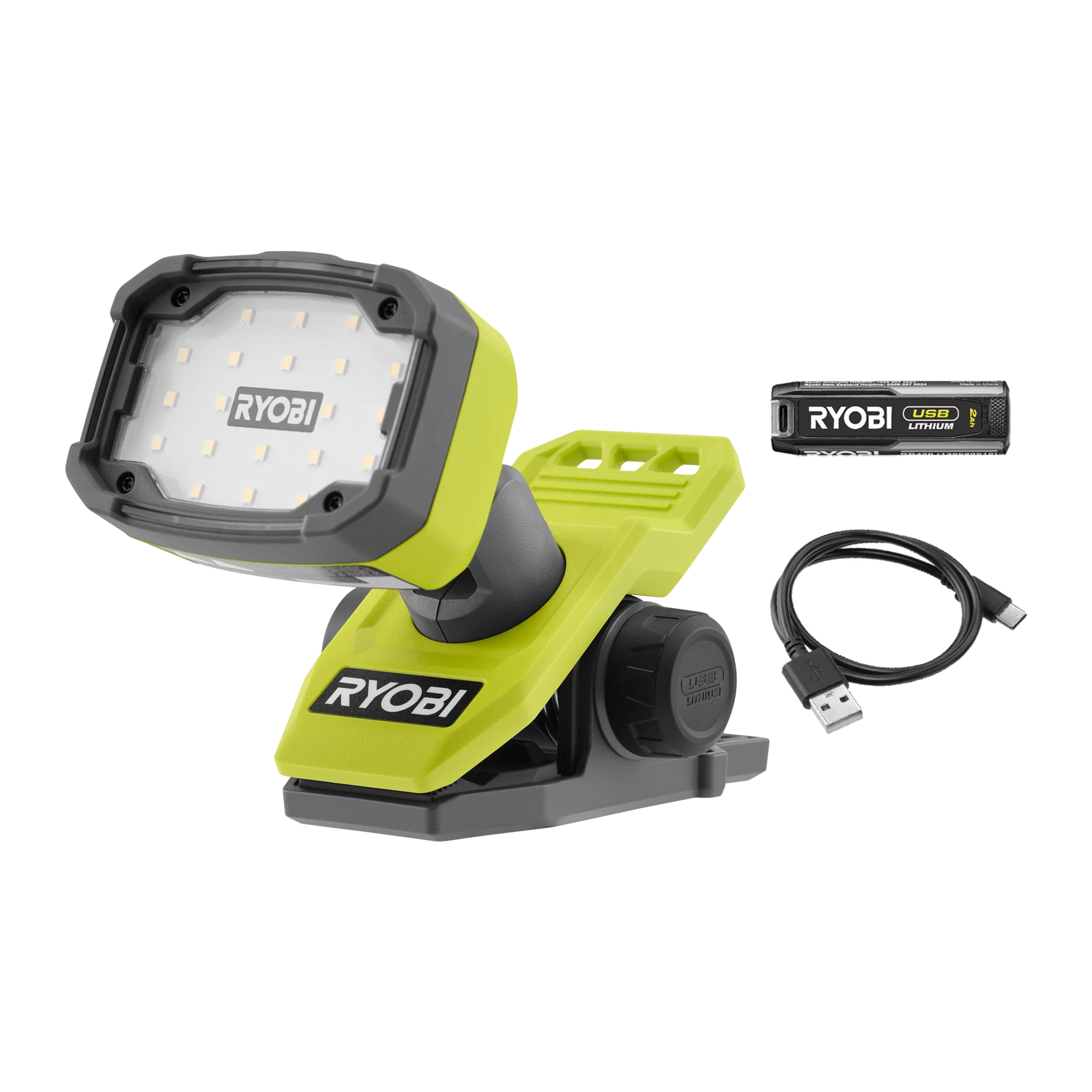Ryobi USB Lithium Magnetic Clamp Light 2Ah Kit RMCL4K - Cordless LED Work Light