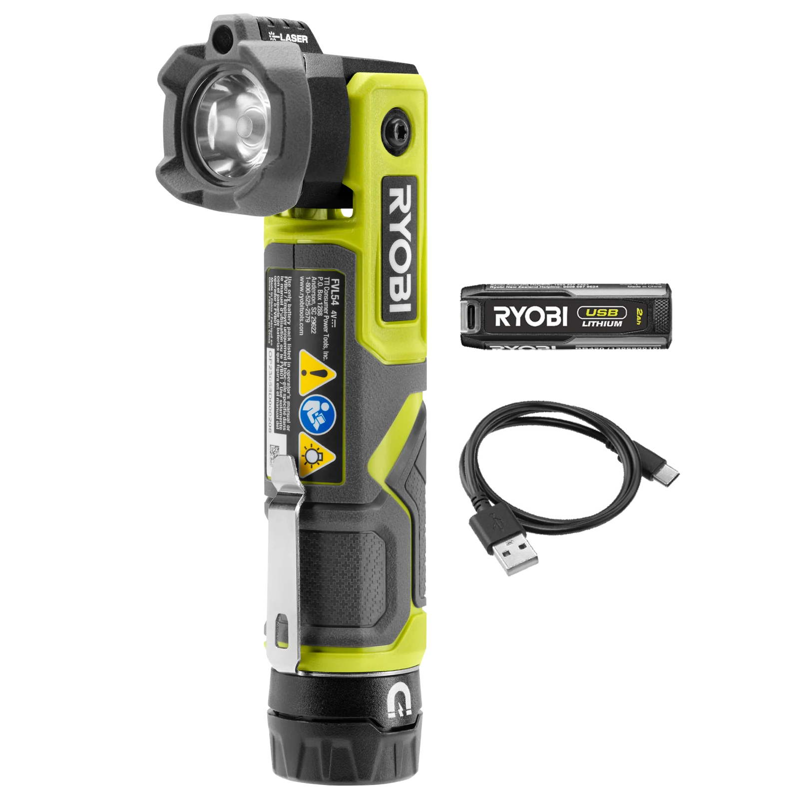 Ryobi USB Lithium Pivoting Laser Light 2Ah Kit RPLL4K - Cordless Magnetic Work Light