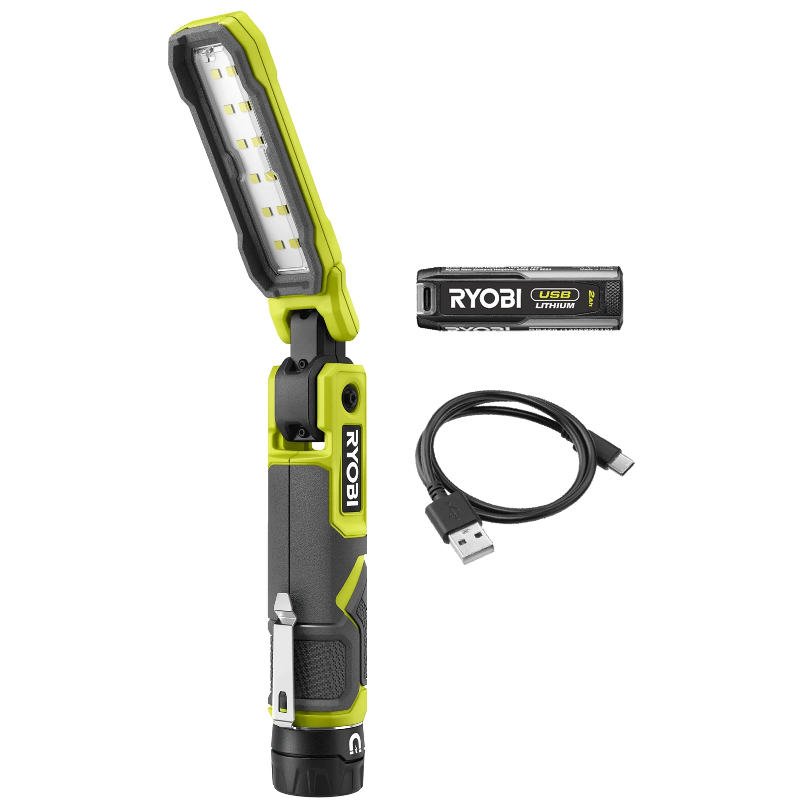 Ryobi USB Lithium Magnetic Inspection Light 2Ah Kit RIL4K - Cordless Pivoting Light
