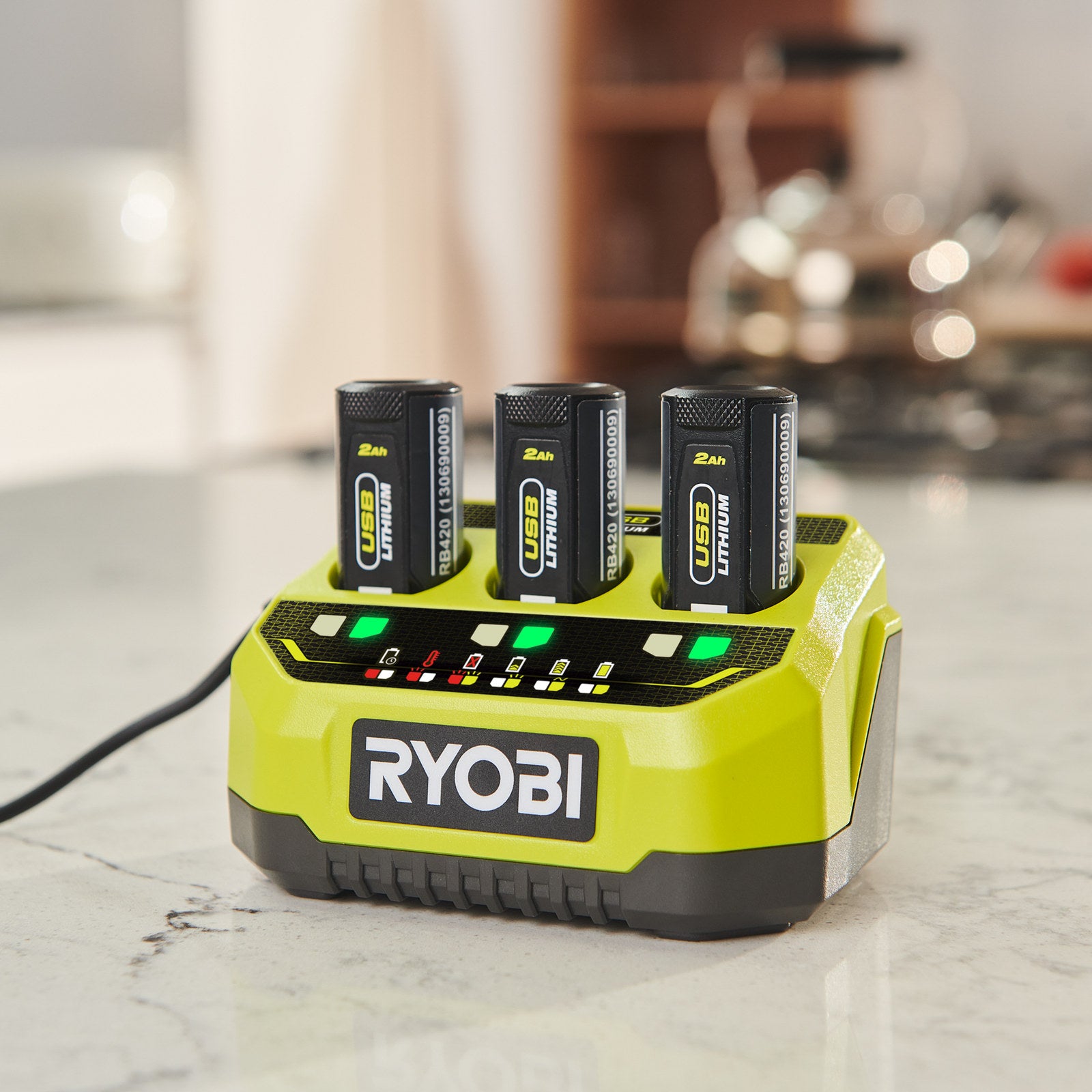 Ryobi USB Lithium 3 Port 3A Charger RC43P with LED Status Indicators