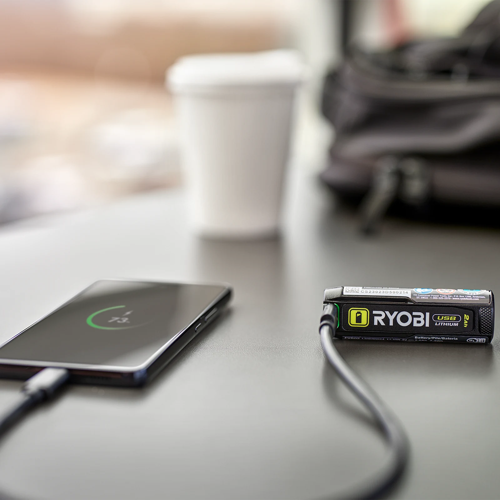 Ryobi USB Lithium 2Ah Battery and Power Bank Twin Pack RB4L2020 with USB-C Cable