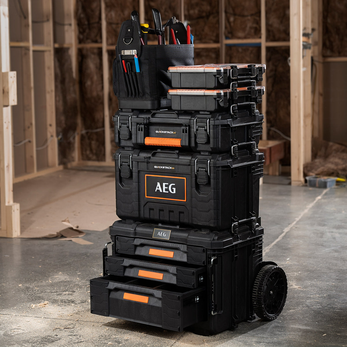 AEG QUICKSTACK 2.0 3 Drawer Toolbox with Removable Dividers, Stackable Storage