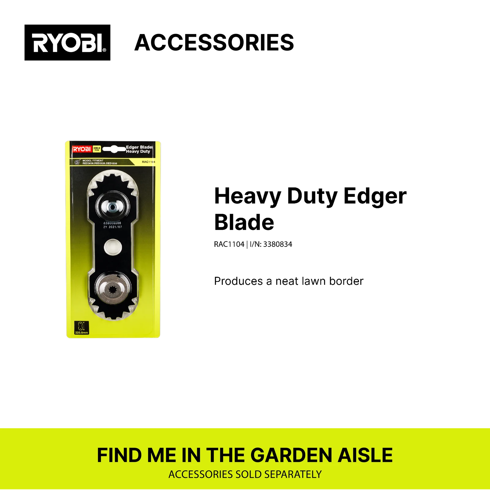 Ryobi Expand-It Edger Attachment - 57mm Max Cut Depth Cordless Lawn Edger Head