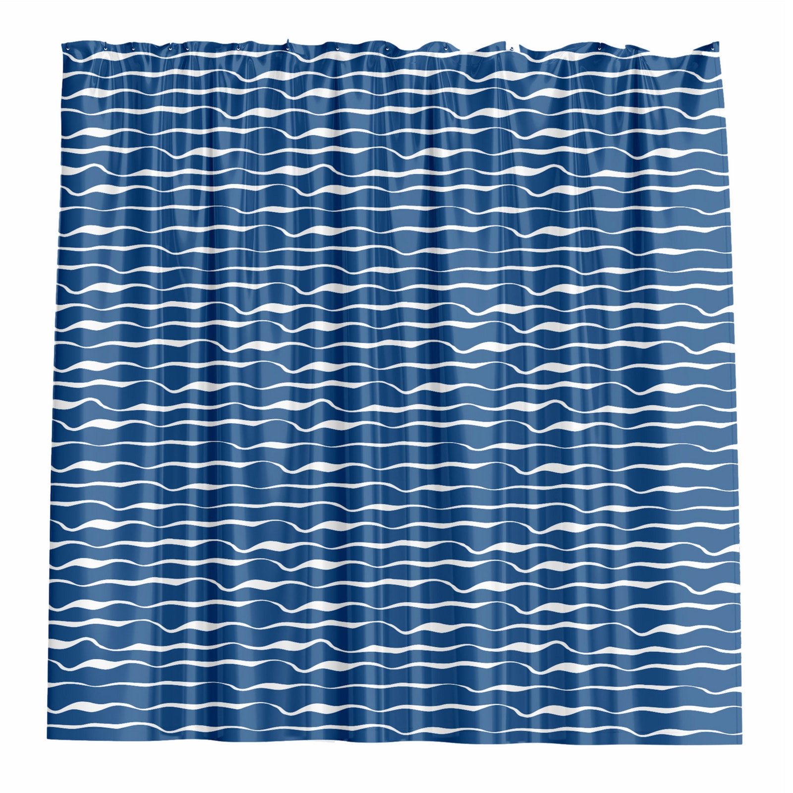 Barelli Blue Textured Waves Polyester Shower Curtain 180 x 180cm 12 Rings