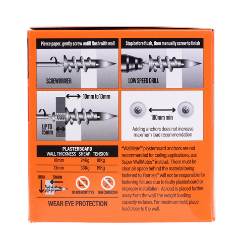 Ramset Nylon WallMate Plasterboard Anchor with Screws - 100 Pack, 24kg Hold
