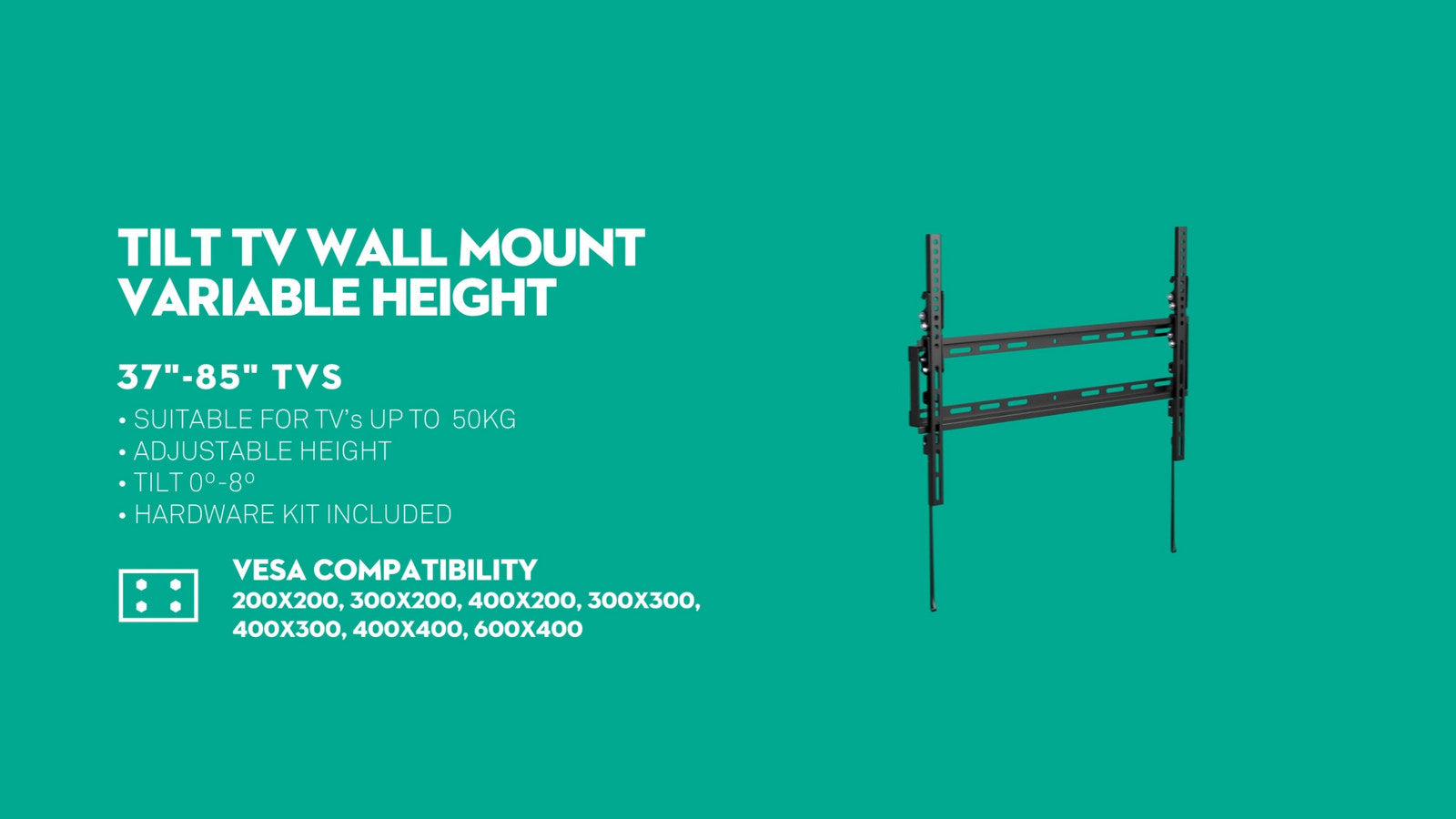 Practa 37-85" Variable Height Tilt TV Wall Mount Black PRWMTL