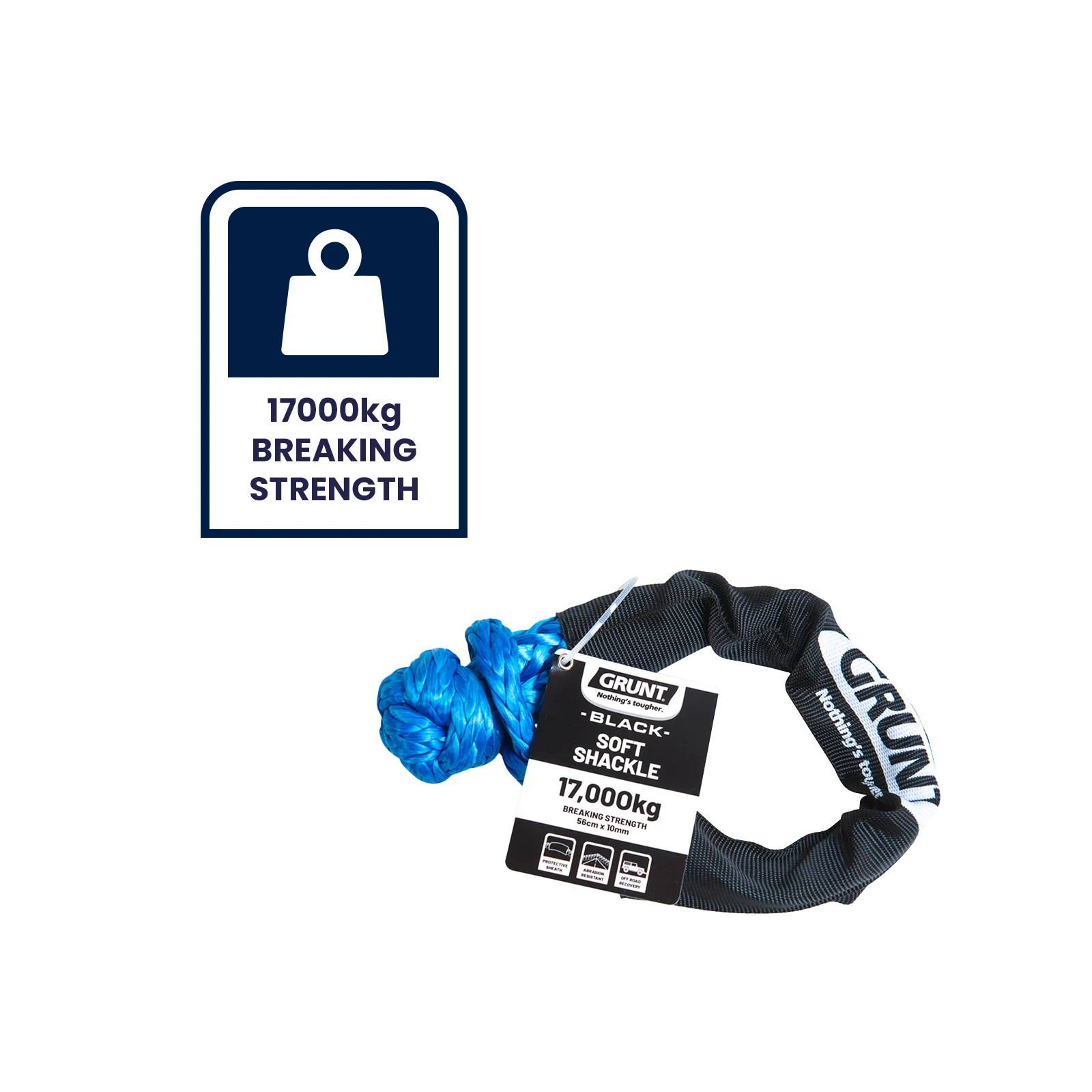 GRUNT 17000kg Braided Soft Shackle 60 x 280mm, Abrasion-Resistant 4WD Recovery