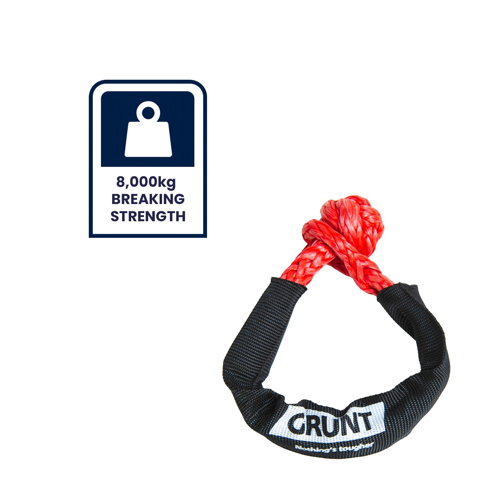 GRUNT 8,000kg Braided Soft Shackle 45 x 230mm, Abrasion-Resistant 4WD Recovery