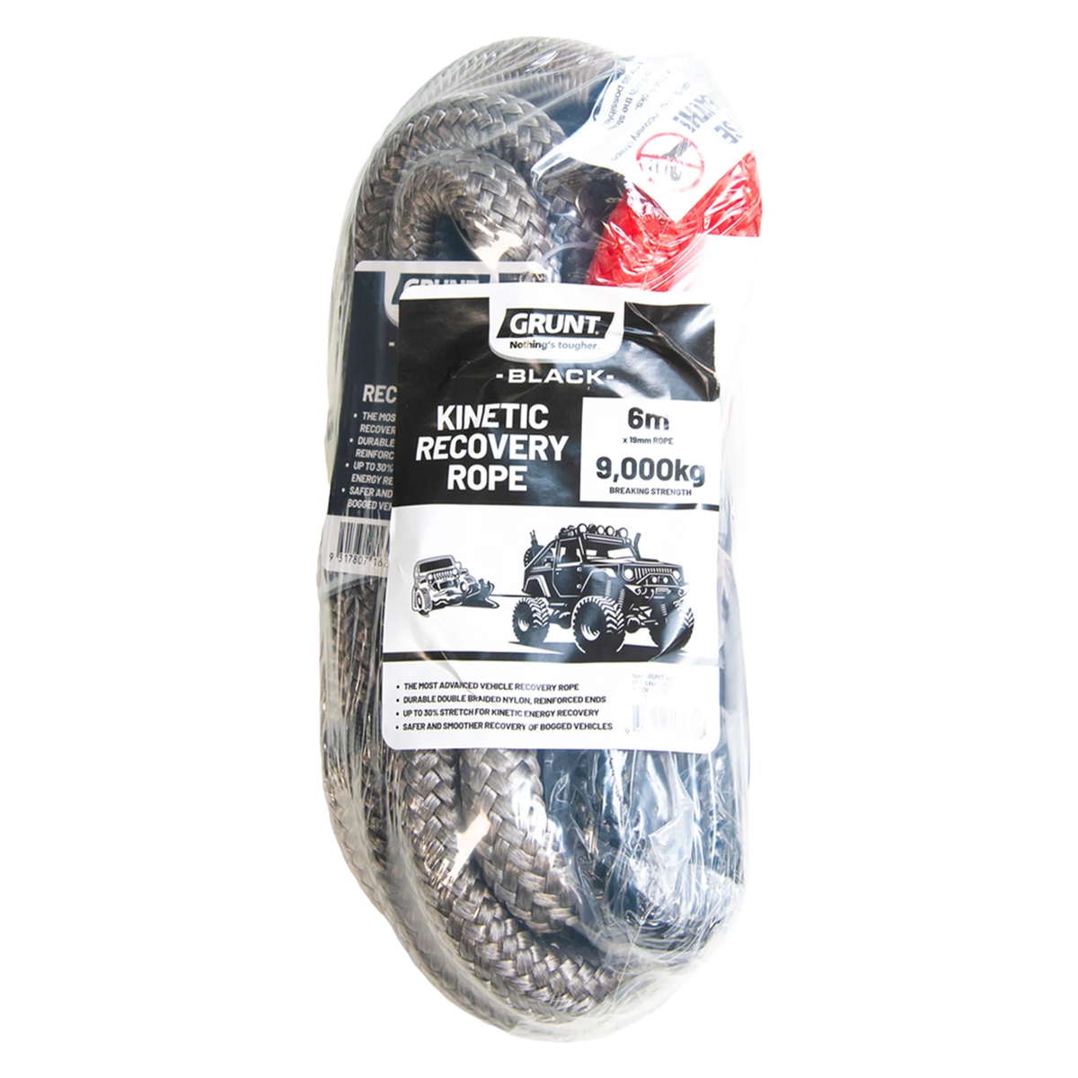 GRUNT 19mm x 6m 8000kg Kinetic Nylon Recovery Rope, Double Braided 4WD Snatch Rope