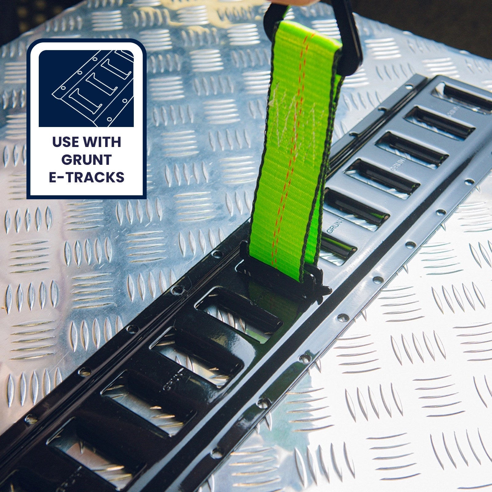 GRUNT 50mm x 18cm E-Track Tie Off with Black D-Ring, 1350kg Lashing Capacity