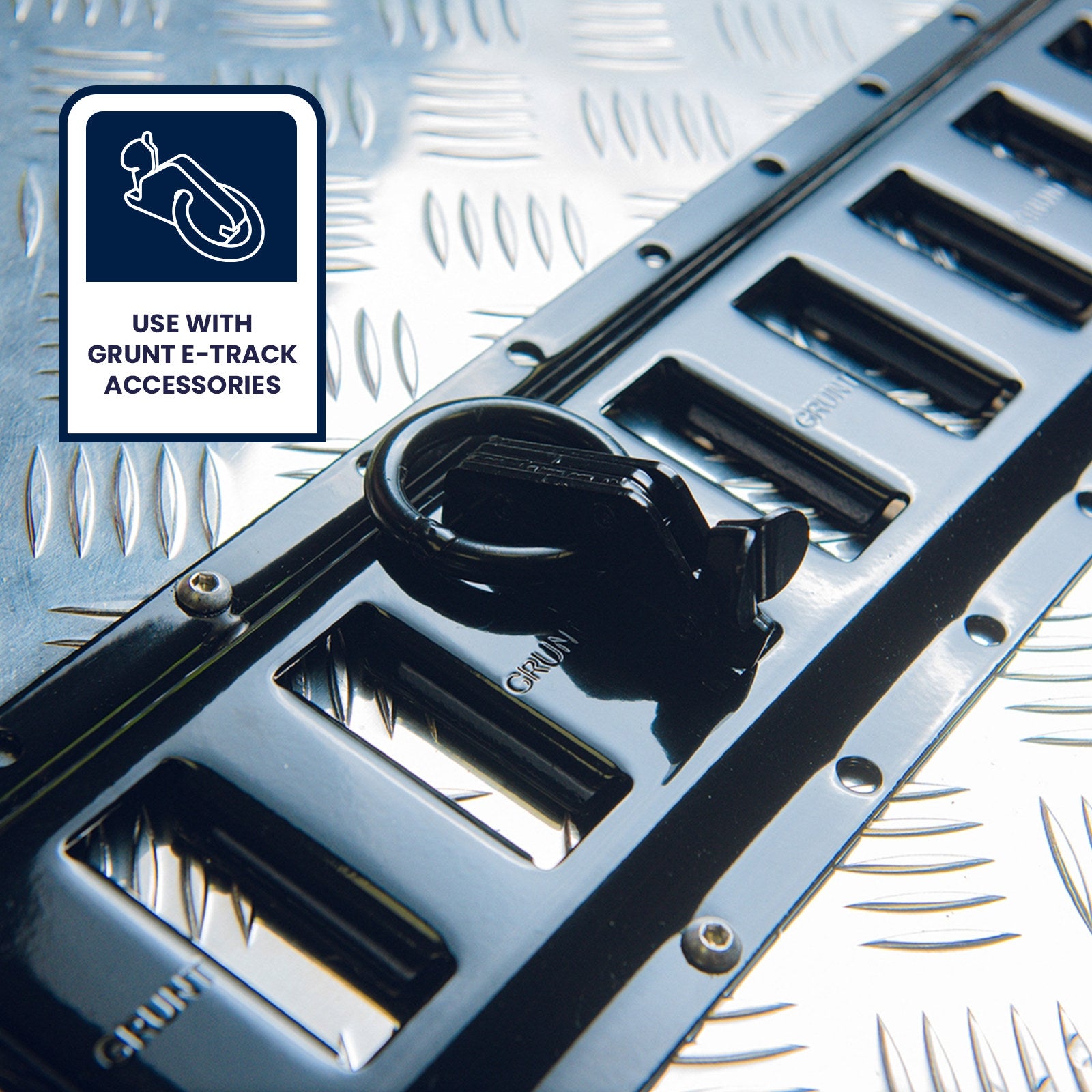 GRUNT 60cm Black Galvanised Steel Horizontal E-Track, Joinable Cargo Rail