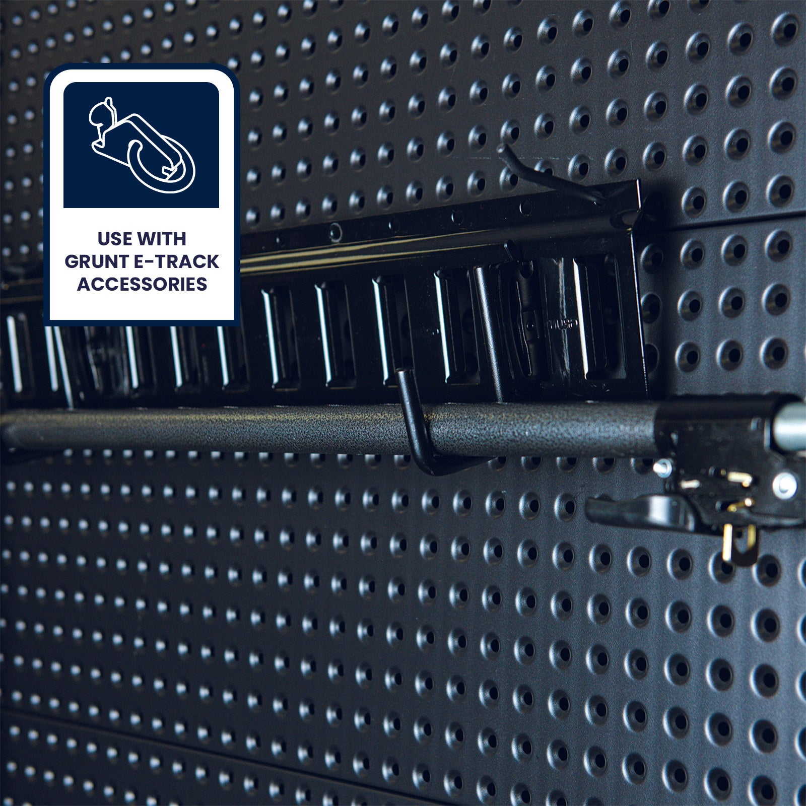 GRUNT Black E-Track Fitting with J Hook, 180kg Lashing Capacity