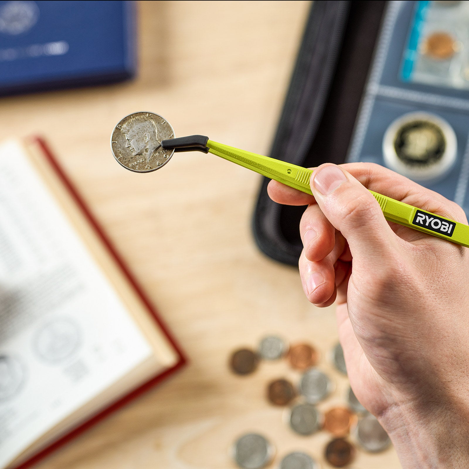 Ryobi Silicone Tipped Tweezers, 6", Removable Non-Marring Curved Tips