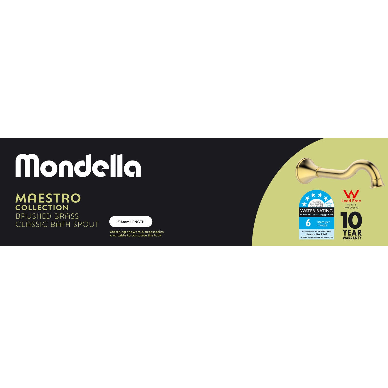 Mondella Maestro Classic Bath Spout Brushed Brass Lead Free Brass 6L/min 5 Star WELS