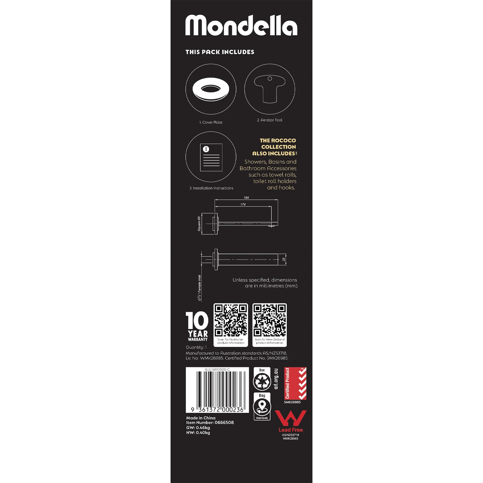 Mondella Chrome Rococo Bath Spout 304 Stainless 200mm WaterMark